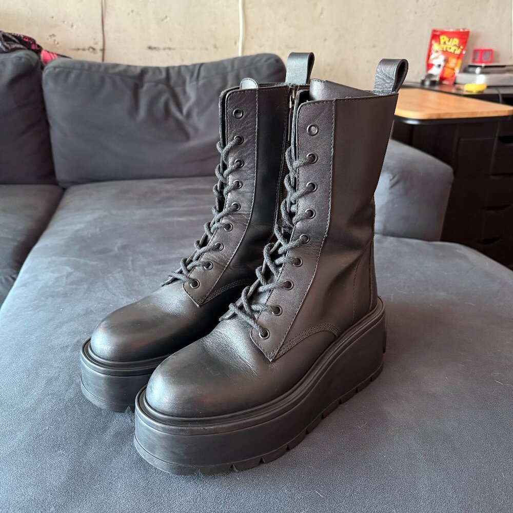 Valentino VLOGO Leather Platform Combat Boots